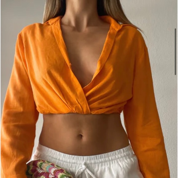 Brand New Orange Long Sleeve Top – Size Small – Collared, Snap Front, Side Zip - Picture 2 of 5